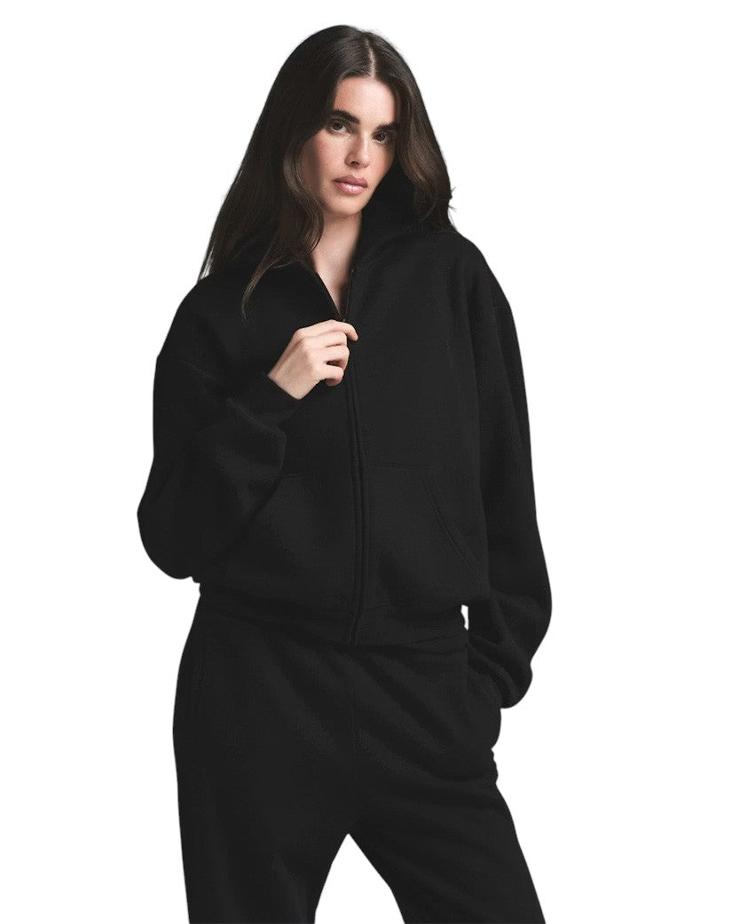 Skims Cotton Fleece Classic Zip Up Hoodie Black