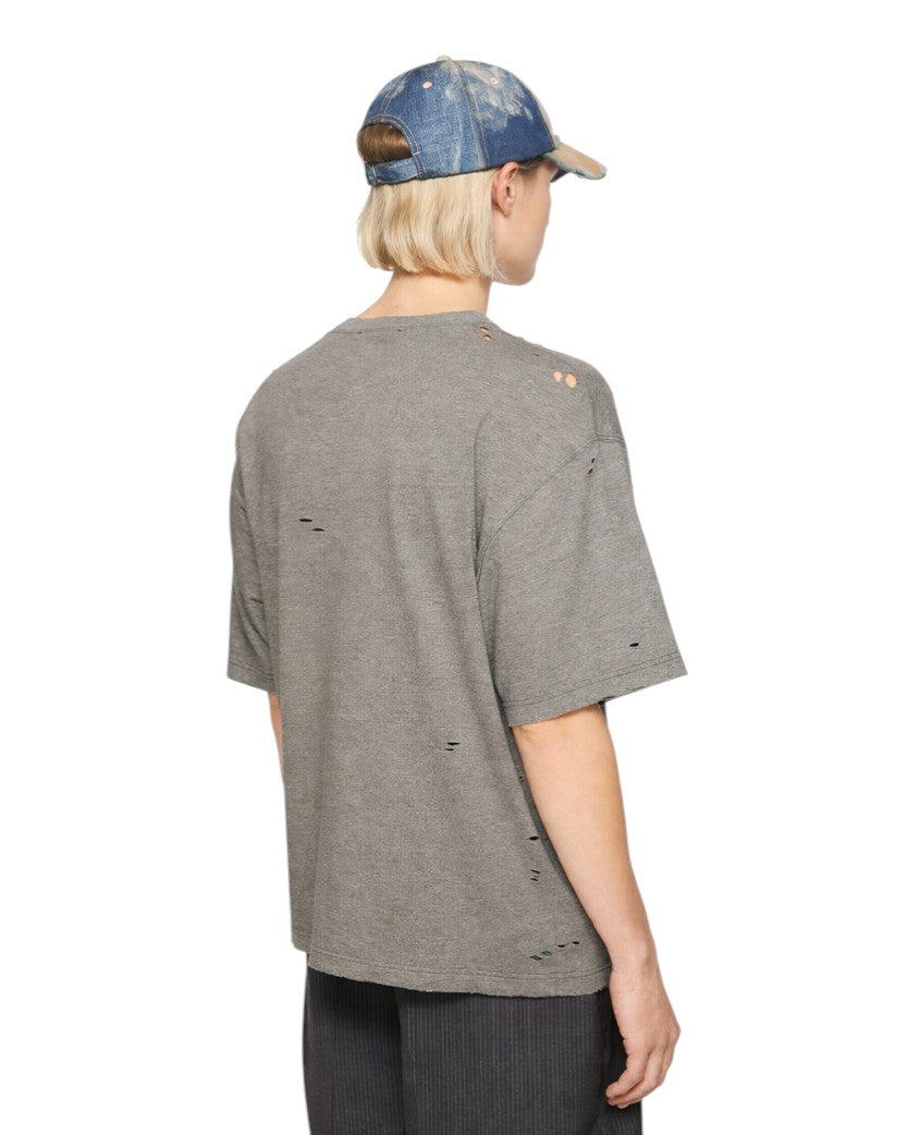 Acne Studios Distressed Logo Print T-Shirt Grey