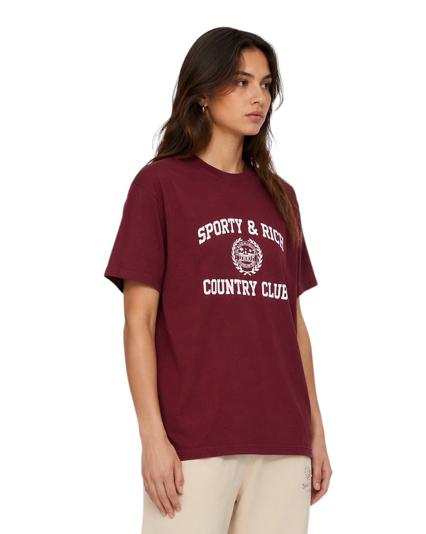 Sporty & Rich Varsity Crest T-Shirt Merlot