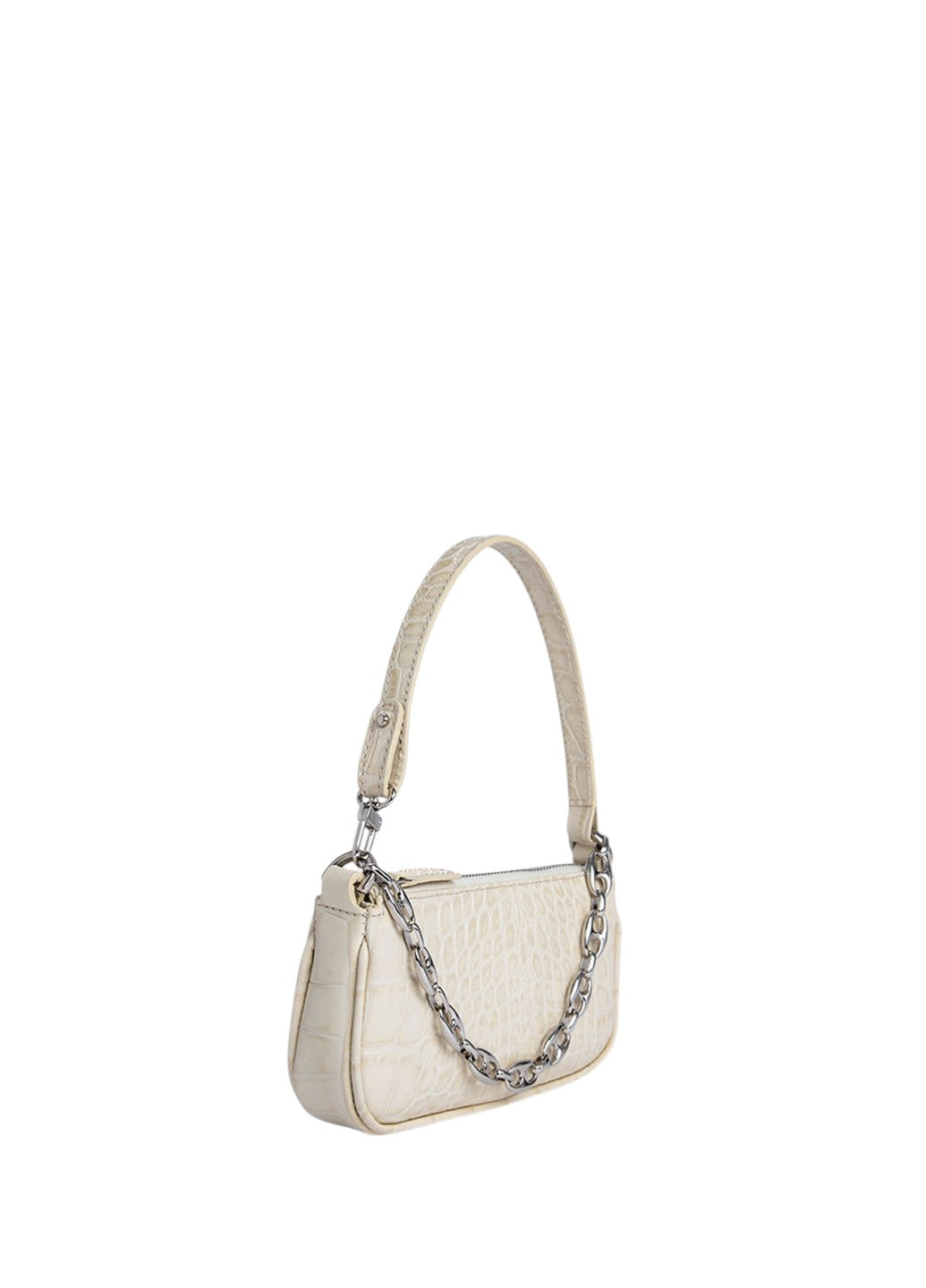 By Far Mini Rachel Croco Embossed Leather Cream