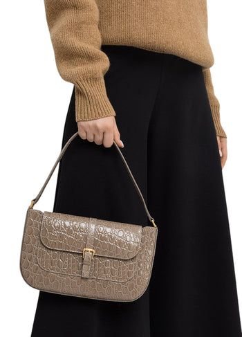 By Far Miranda Croco Embossed Leather Grey