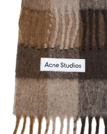 Acne Studios Checked Wool Fringe Scarf Dark Brown/White/Brown