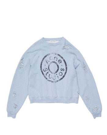 Acne Studios Distressed Logo Print Sweatshirt Blue Melange