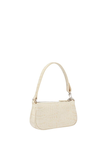 By Far Mini Rachel Croco Embossed Leather Cream