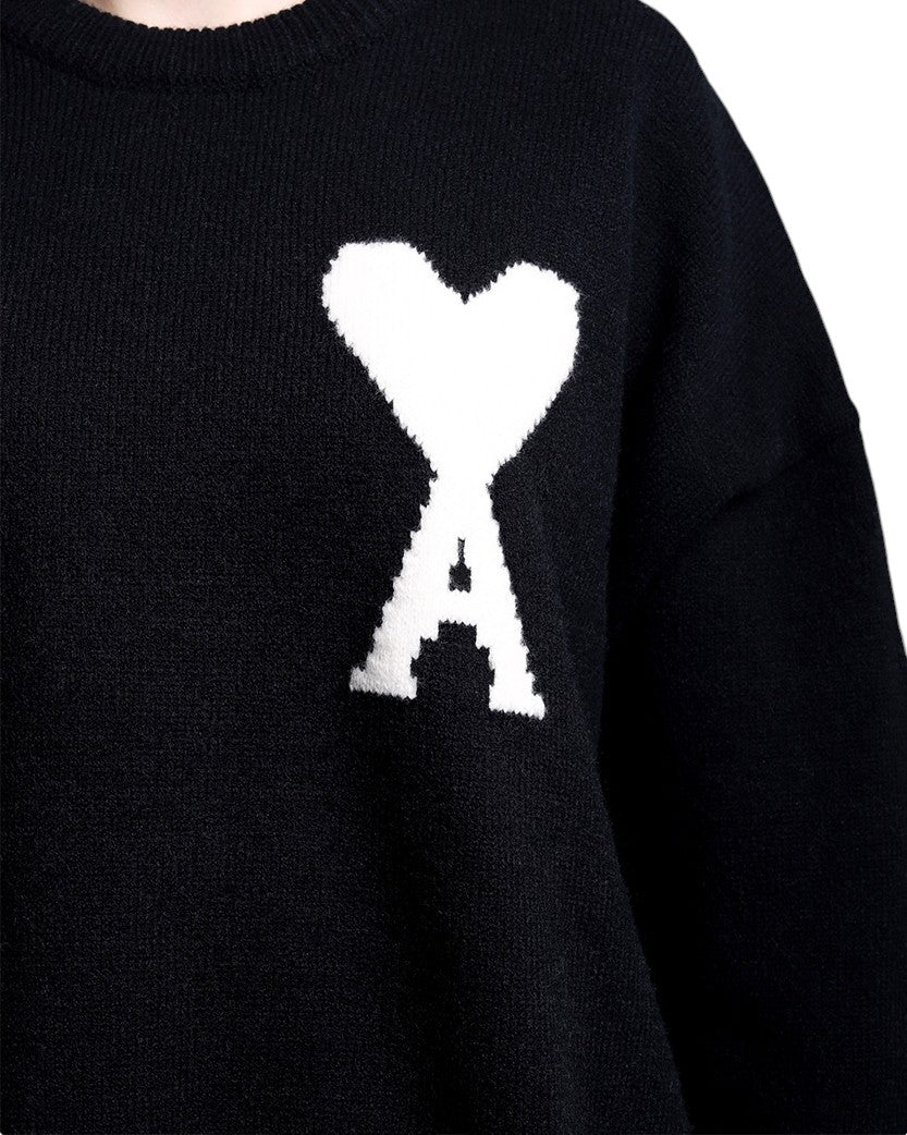 AMI Paris Ami De Coeur Oversize Sweater Black White Heart — SSTORIES