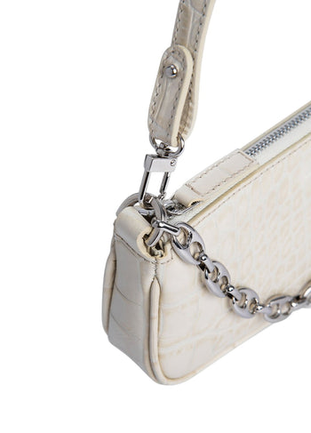 By Far Mini Rachel Croco Embossed Leather Cream