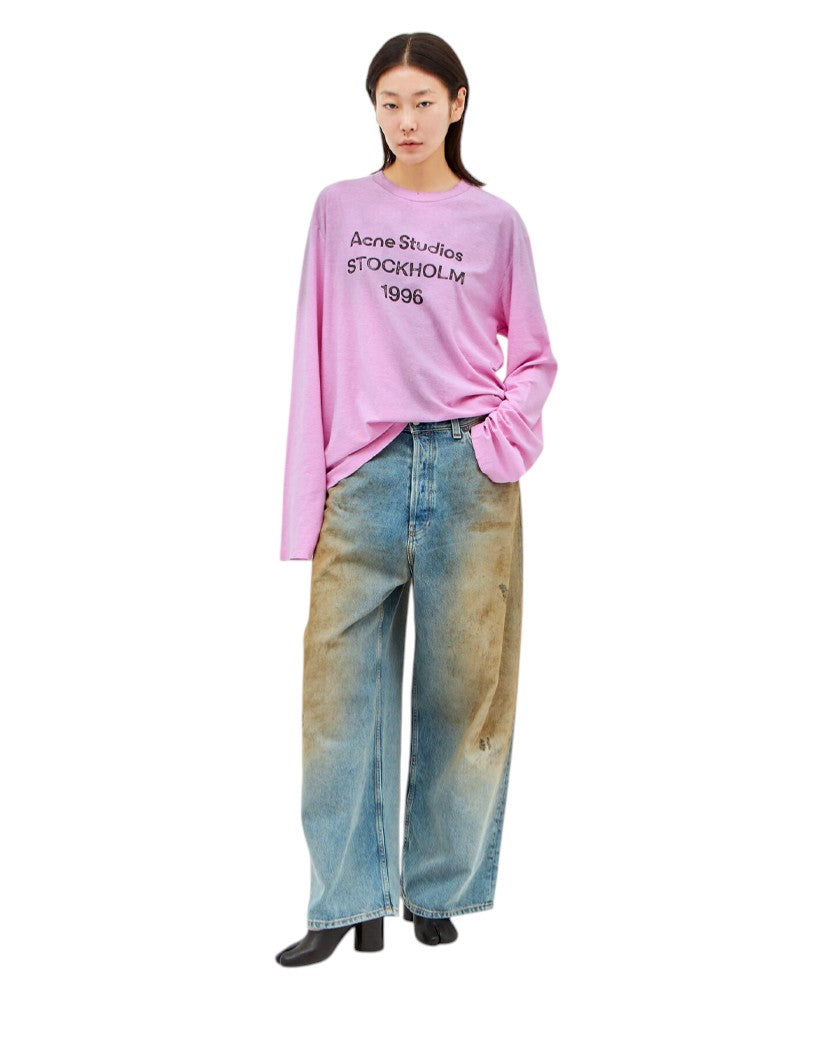 Лонгслів Acne Studios Stamp Logo Long Sleeve Candy Pink - SSTORIES