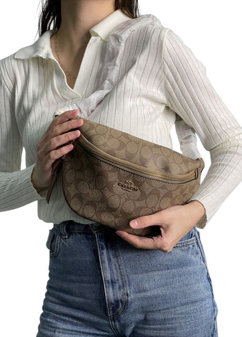 Coach Signature Belt Bag Fanny Pack Khaki Saddle