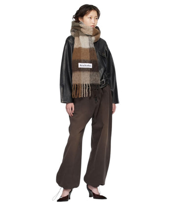 Acne Studios Checked Wool Fringe Scarf Dark Brown/White/Brown