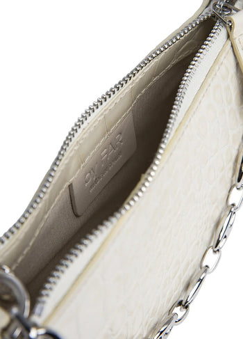 By Far Mini Rachel Croco Embossed Leather Cream