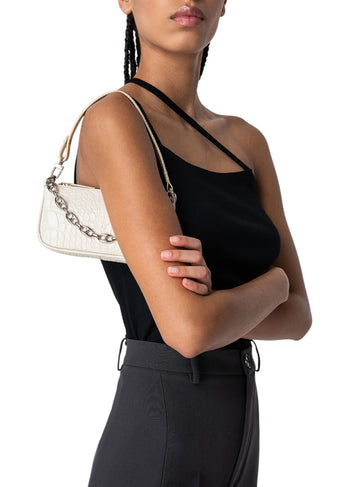 By Far Mini Rachel Croco Embossed Leather Cream