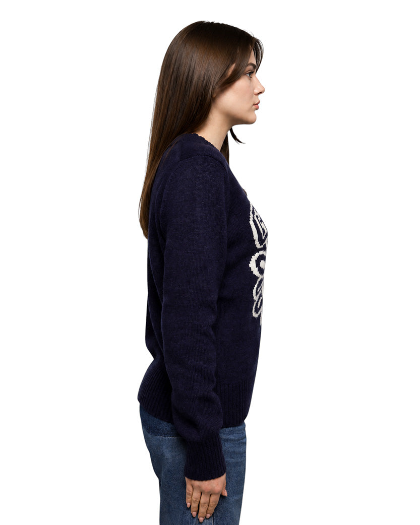 GANNI Graphic Flower O-neck Pullover Sky Captain