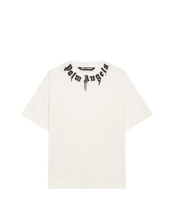 Palm Angels Neck Logo Regular T-Shirt Off White