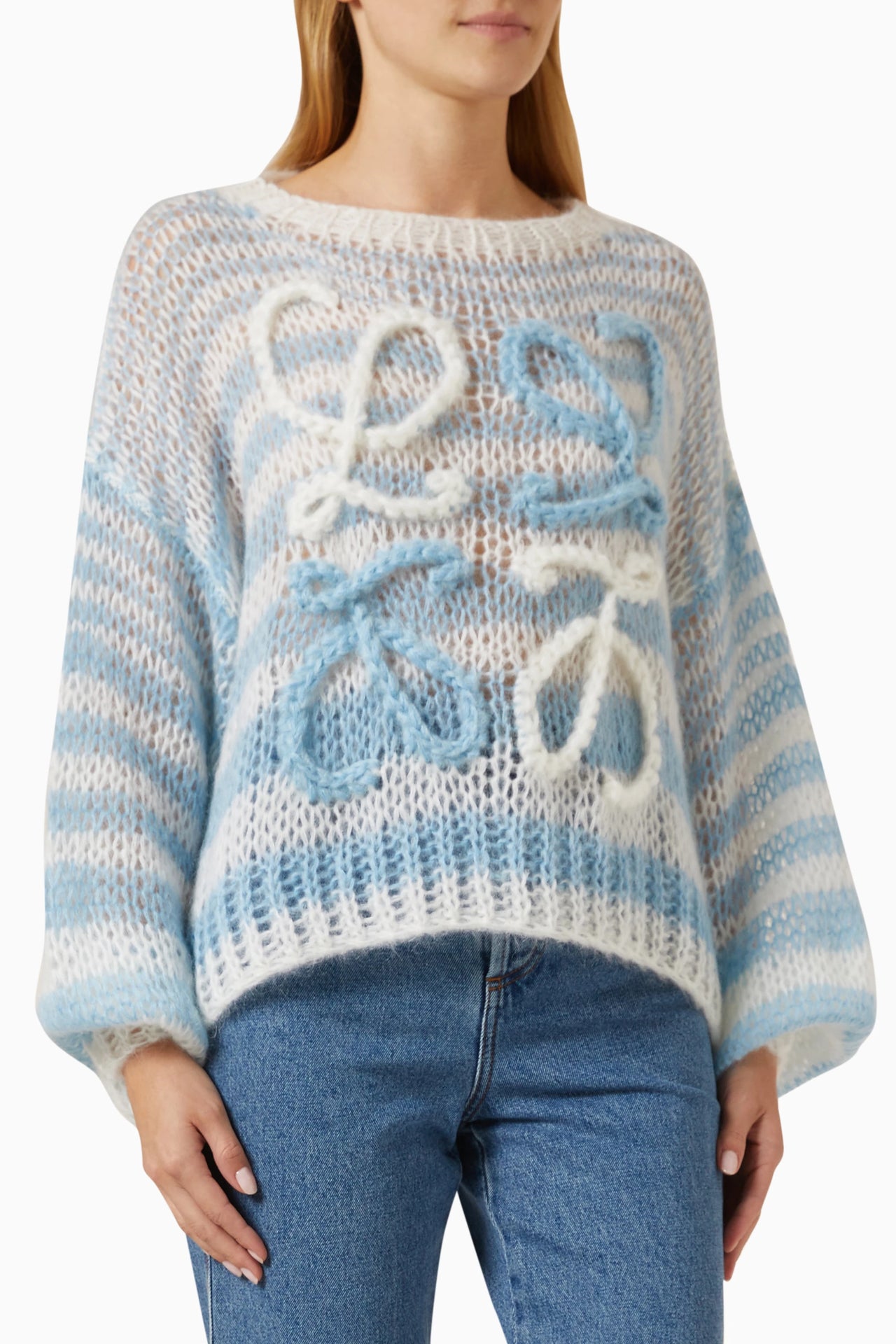 Loewe Anagram Sweater In Mohair White/Blue