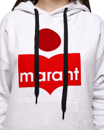 Isabel Marant Étoile Mansel flocked-logo hoodie Ecru/Red
