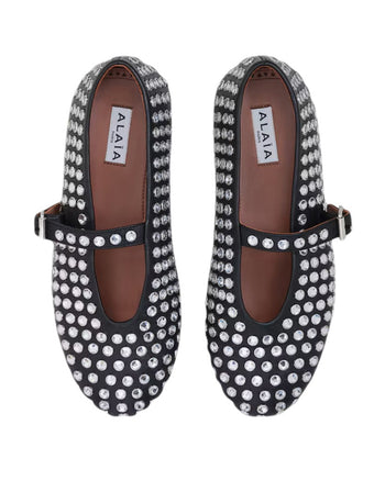 ALAIA Women's Strass Lambskin Ballet Flats Black