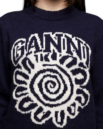 GANNI Graphic Flower O-neck Pullover Sky Captain