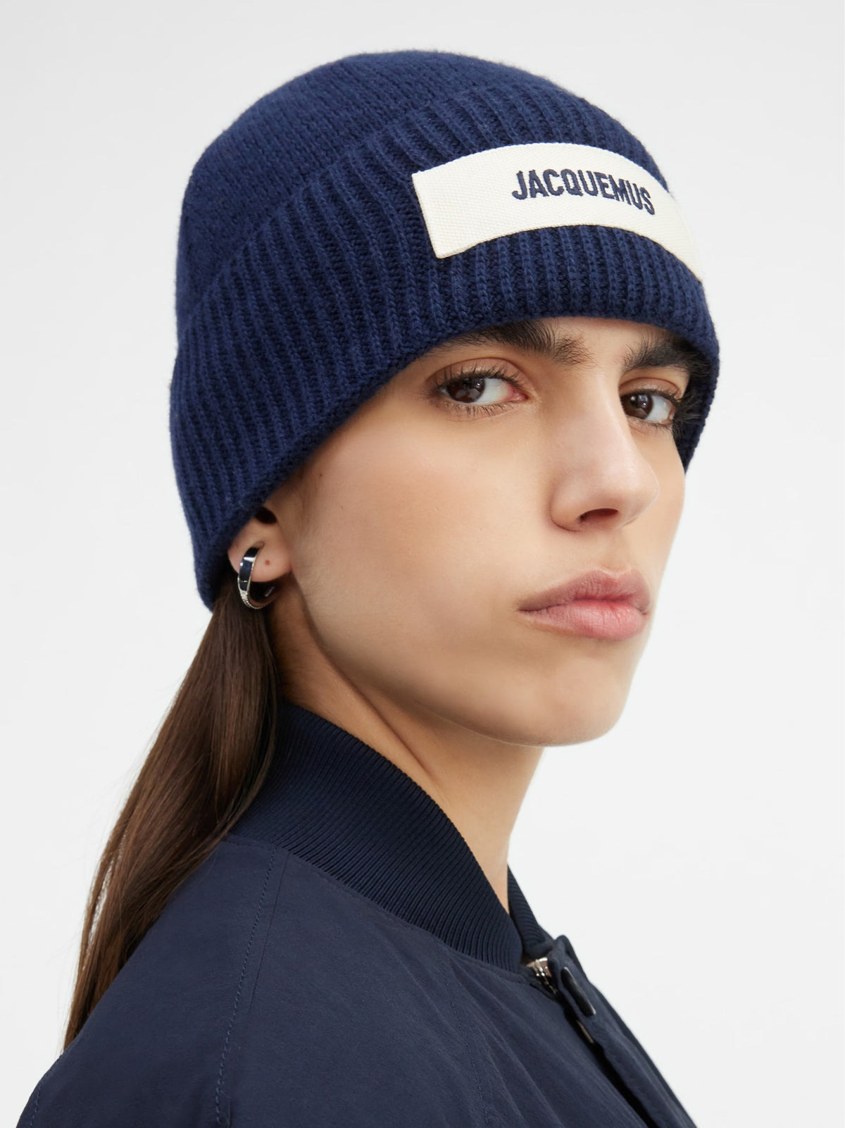 Jacquemus Le Bonnet Grosgrain Logo Beanie Navy