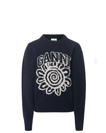 GANNI Graphic Flower O-neck Pullover Sky Captain