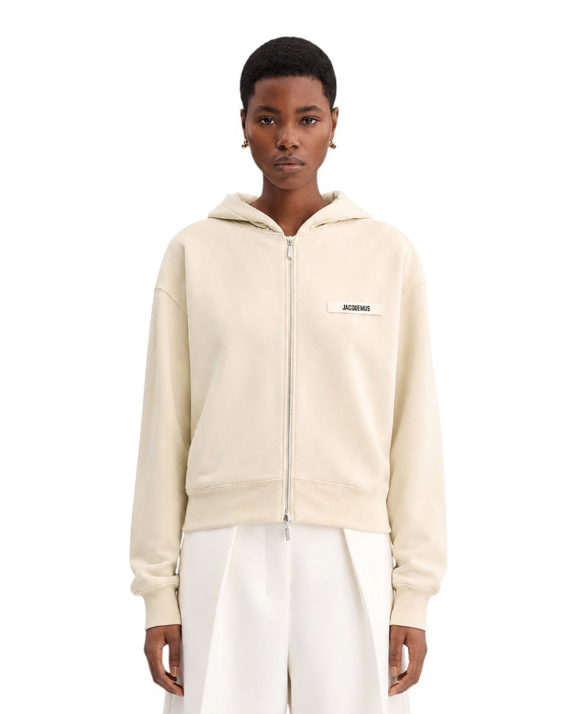 Jacquemus Gros Grain Zipped Hoodie Beige