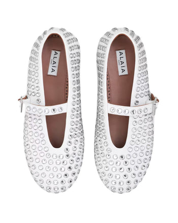 ALAIA Women's Strass Lambskin Ballet Flats White