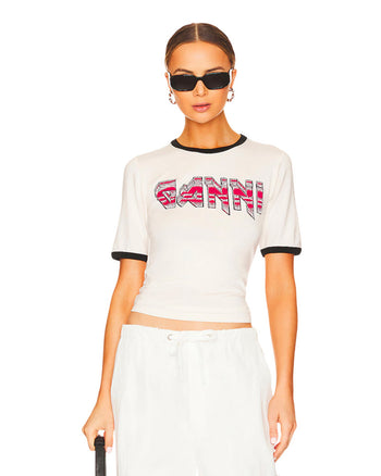 GANNI Fitted T-Shirt Egret
