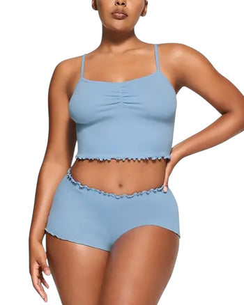 Skims Logo Pointelle Mini Short Iris Blue