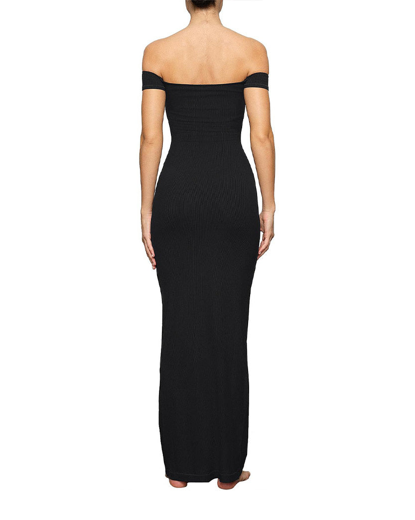 Сукня Skims Soft Lounge Off The Shoulder Ribbed Dress Onyx | SSTORIES
