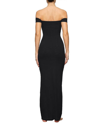 Skims Soft Lounge Off The Shoulder Ribbed Dress Onyx