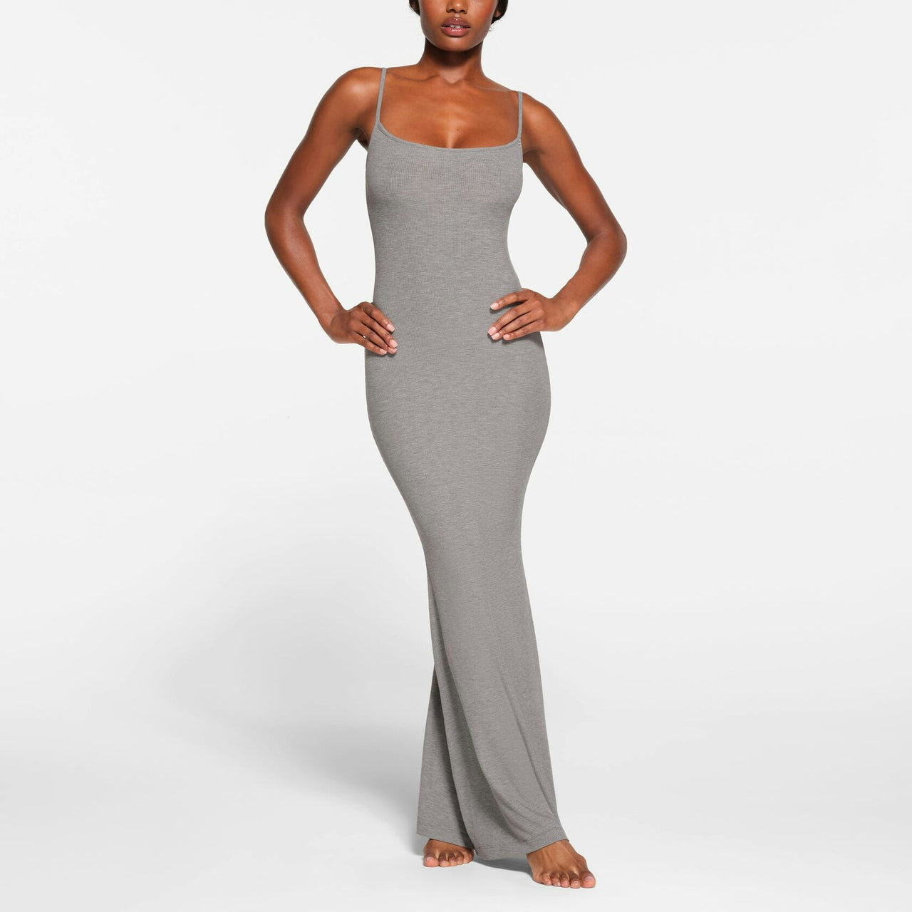 Skims Soft Lounge Long Slip Dress Heather Grey