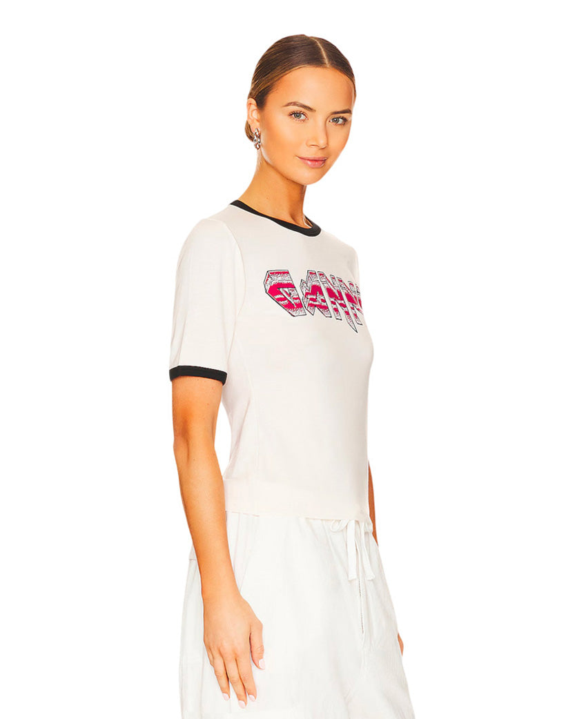 GANNI Fitted T-Shirt Egret
