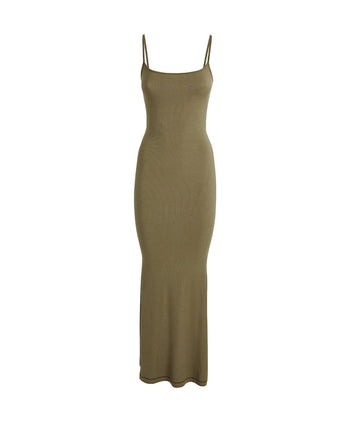 Skims Soft Lounge Long Slip Dress Military Green