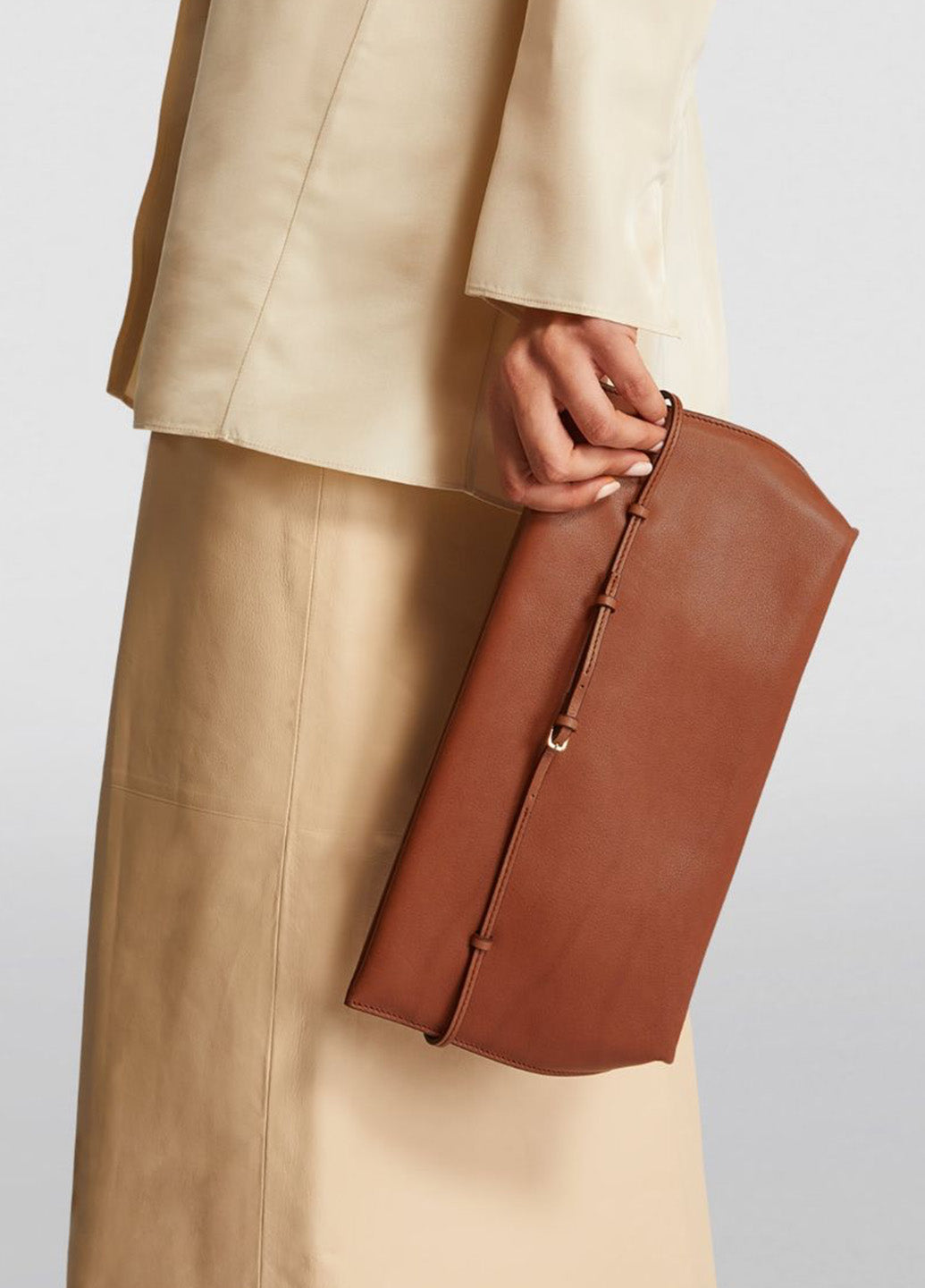 The Row Leather Sienna Clutch in Brown