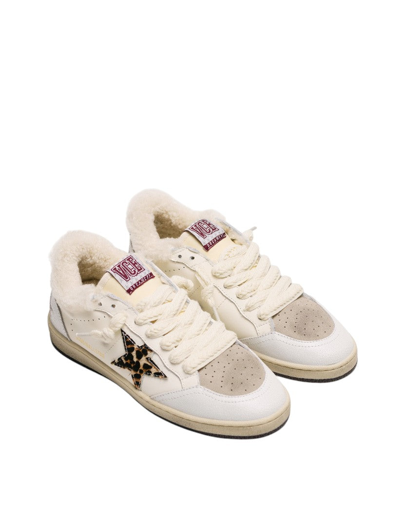 Golden Goose Ball Star in Wool White with Leopard Pony Skin Star and Heel Tab
