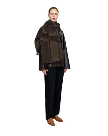 Toteme Monogram Jacquard Wool Scarf Dark Brown