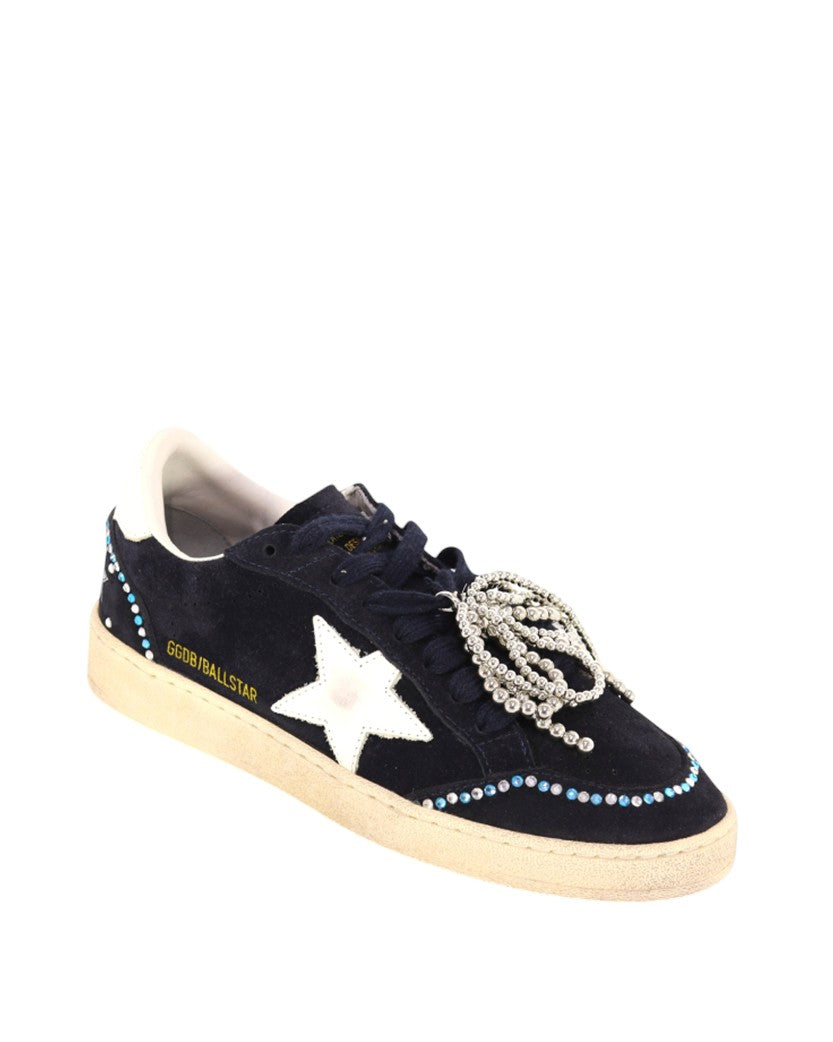 Golden Goose Ball Star in Dark Blue Suede with White Star