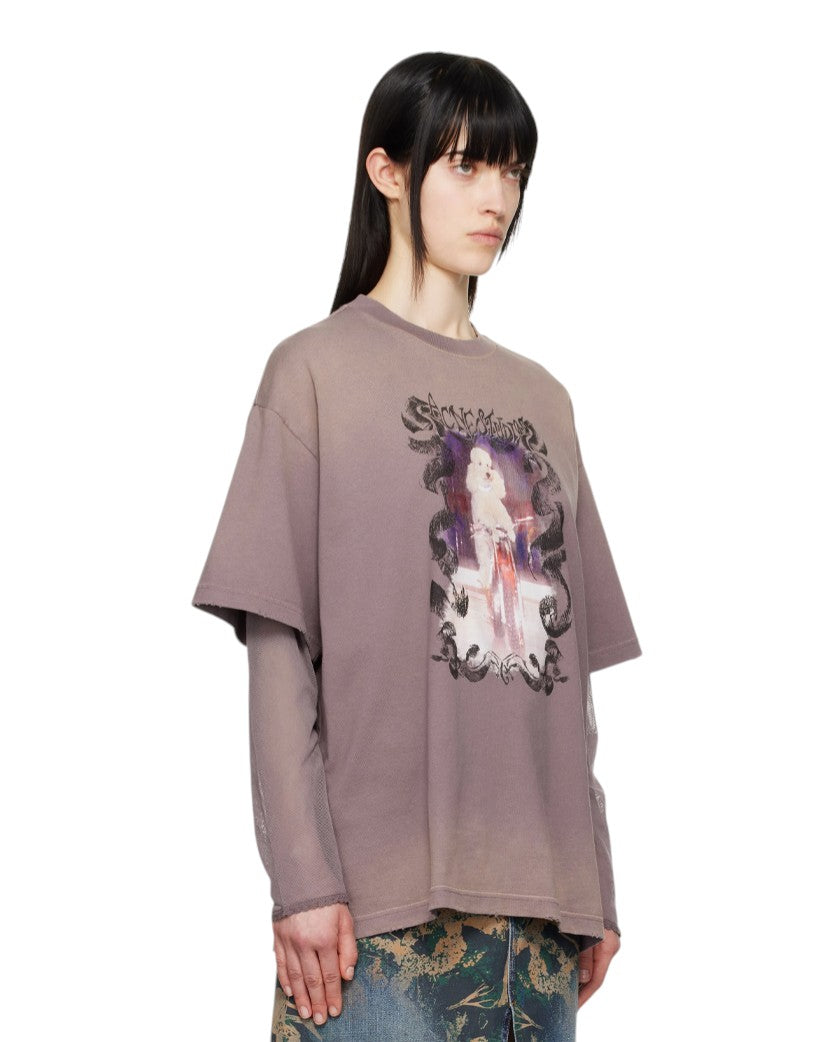 Acne Studios Poodle Layered Print T-Shirt Dark Mauve