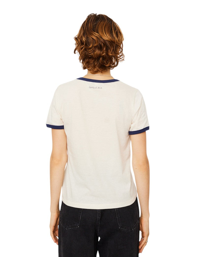 Sporty & Rich Wellness Club Ringer T-Shirt Cream/Navy