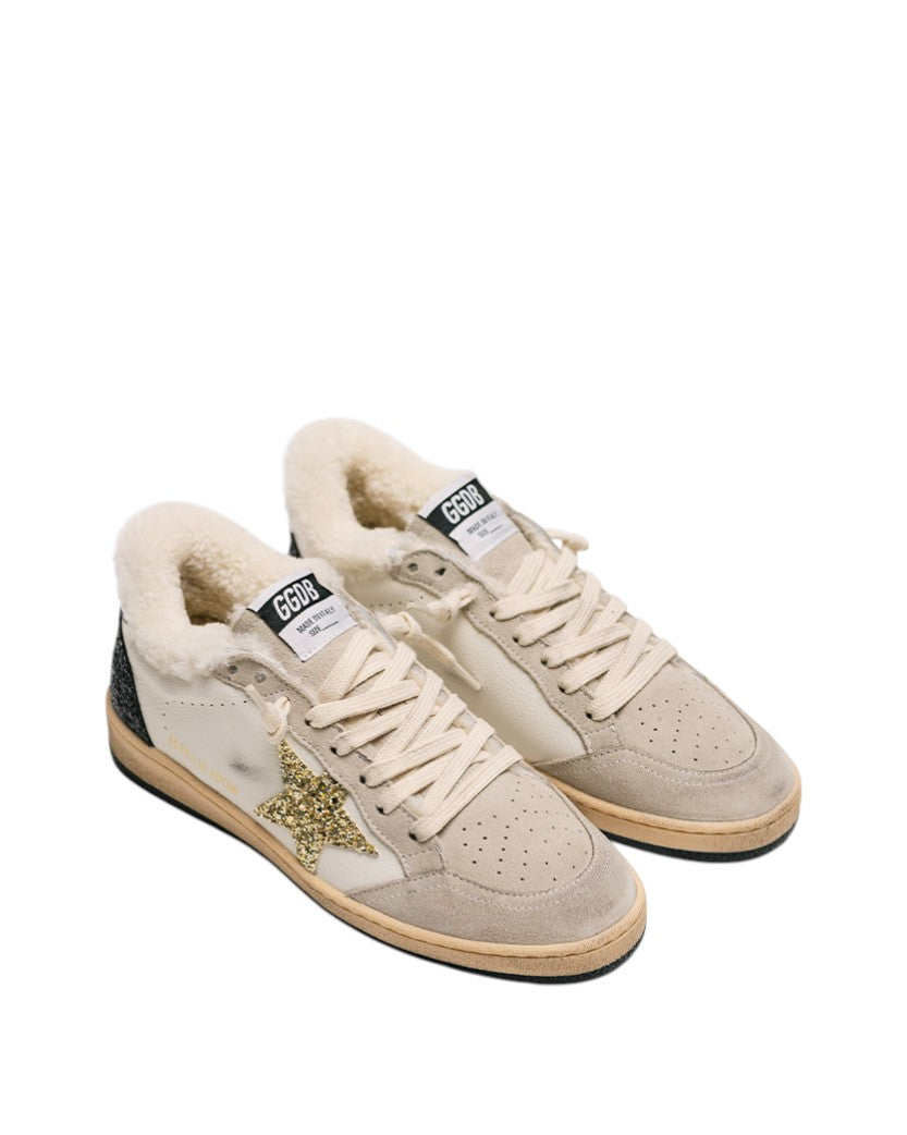 Golden Goose Ball Star LTD in Wool with Gold Glitter Star and Black Glitter Heel Tab