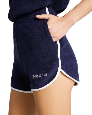 Sporty & Rich Italic Logo Terry Short Navy/White