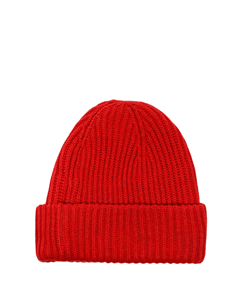 GANNI Wool Rib Knit Beanie Red