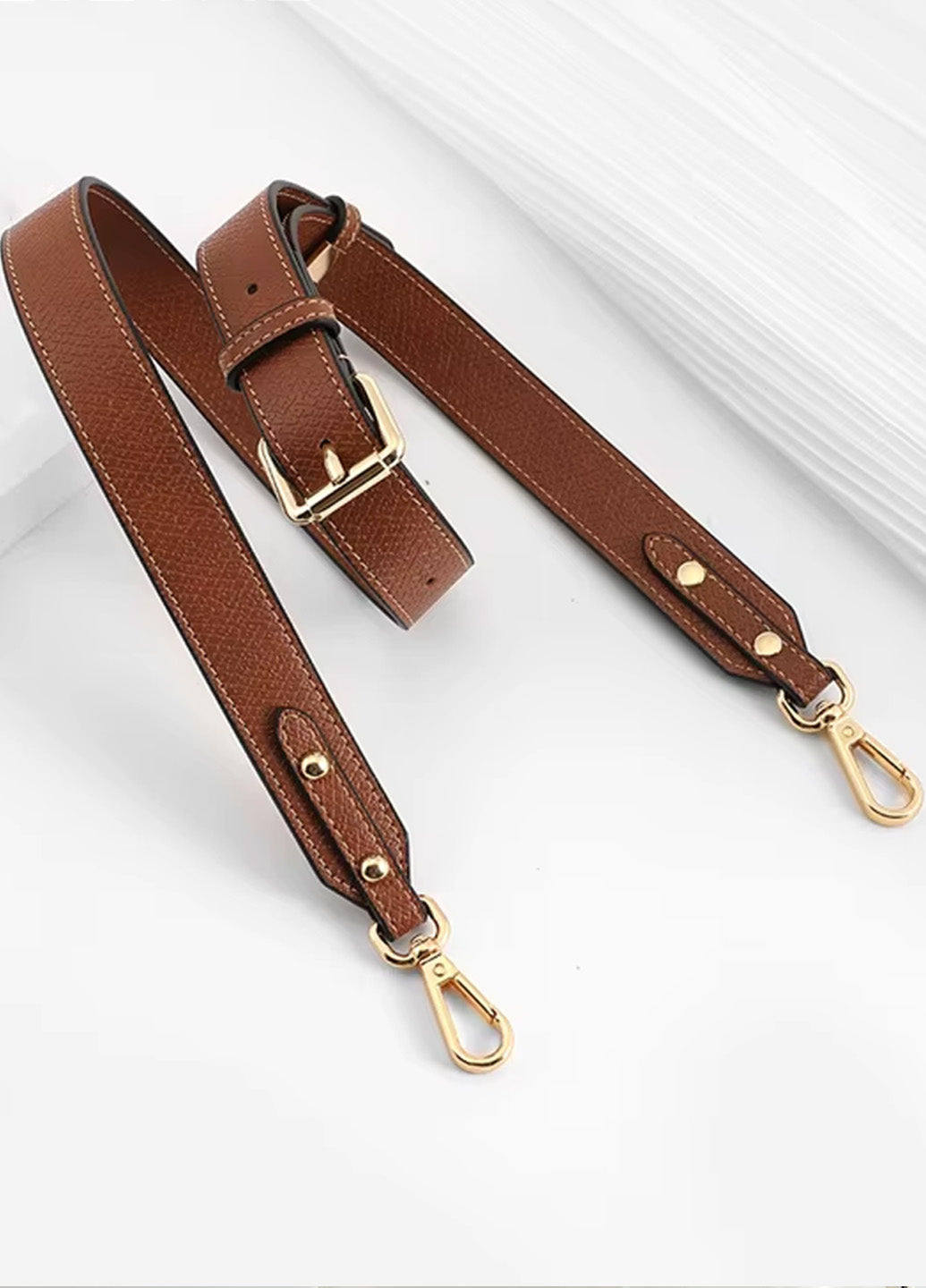 Longchamp Leather Wide Shoulder Strap Cognac\Gold