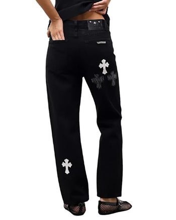 Chrome Hearts Jeans with White and Black Cross Black CH130-BK