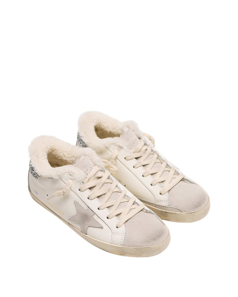 Golden Goose Super-Star in Wool with White Leather and Glitter Heel Tab