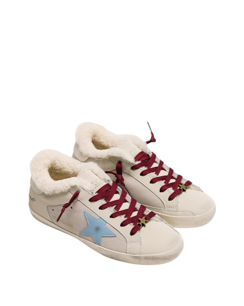 Golden Goose Super-Star in Wool Pink Leather with Blue Star