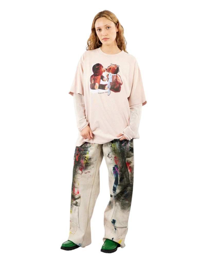 Acne Studios Layered Bear Print T-Shirt Violet Pink