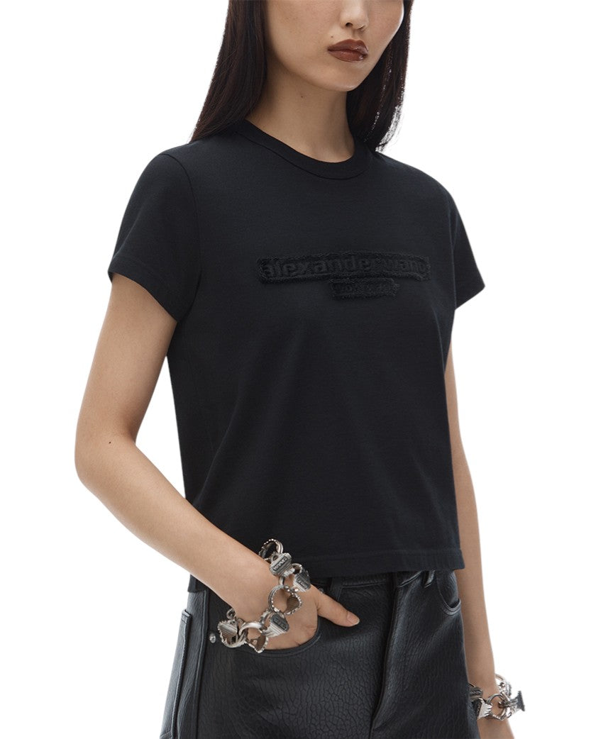 Alexander Wang Distressed Logo Shrunken Tee Black