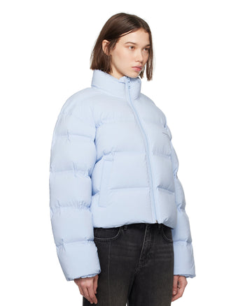 Alexander Wang Cropped Puffer Coat With Reflective Logo Light Blue