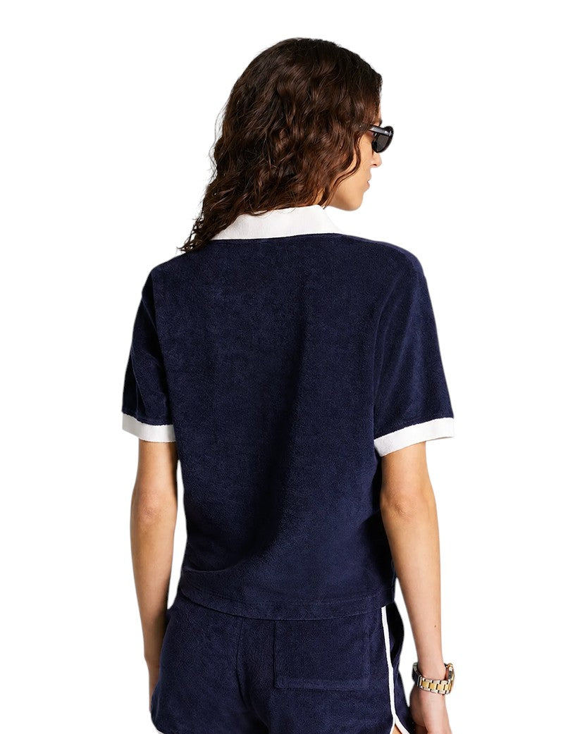 Sporty & Rich Italic Logo Terry Polo Navy/White