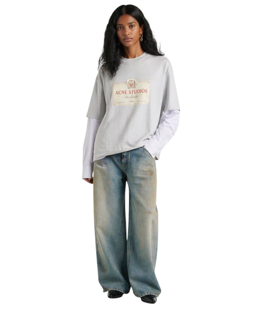 Acne Studios Edra Double U Champagne T-Shirt Light Grey